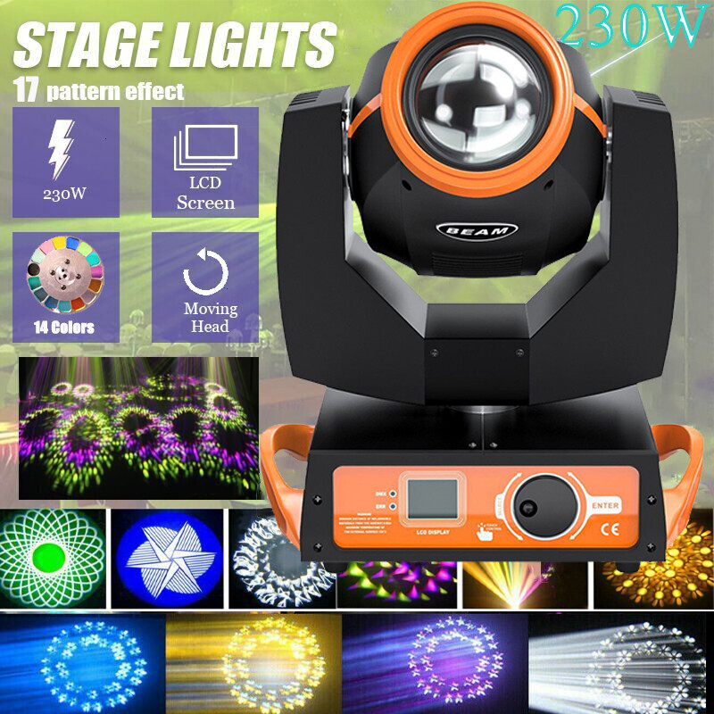 230W 7R Zoom Moving Head Light Sharpy DMX Strobe 17 GOBO 16 Prisms Stage Light