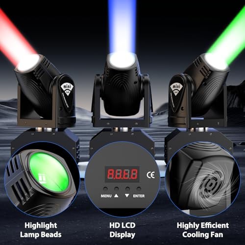 Beam Moving Head Light,RGBW LED Mini Party Light Stage Lighting Black-2 Pack
