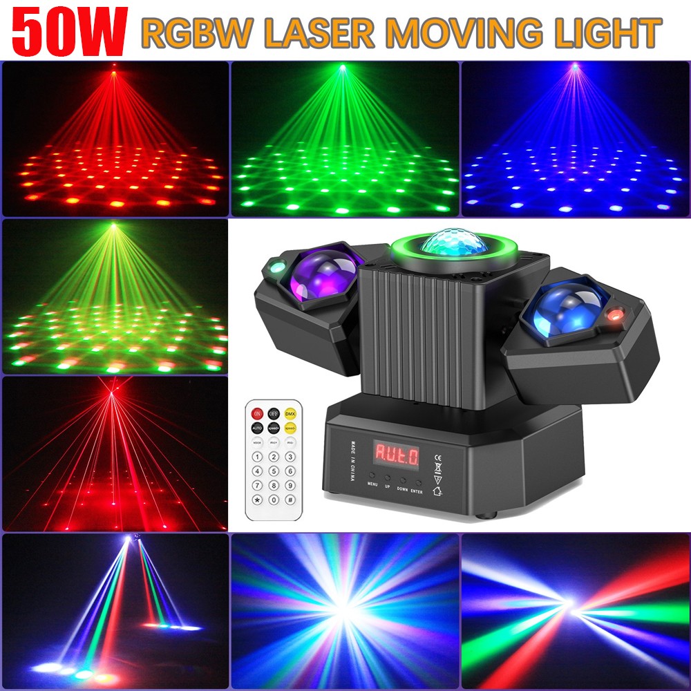 RGBW Laser Light LED Moving Head Disco Stage Lighting Beam DMX512 Party DJ 50W