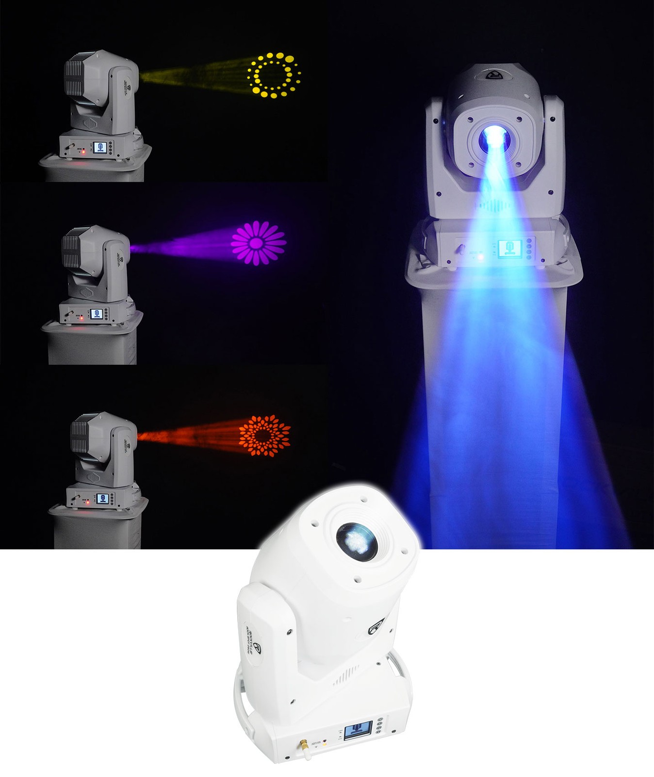 Rockville ROCK SPOT 260W V2 White Moving Head Wireless DMX DJ Prism/Gobo Light