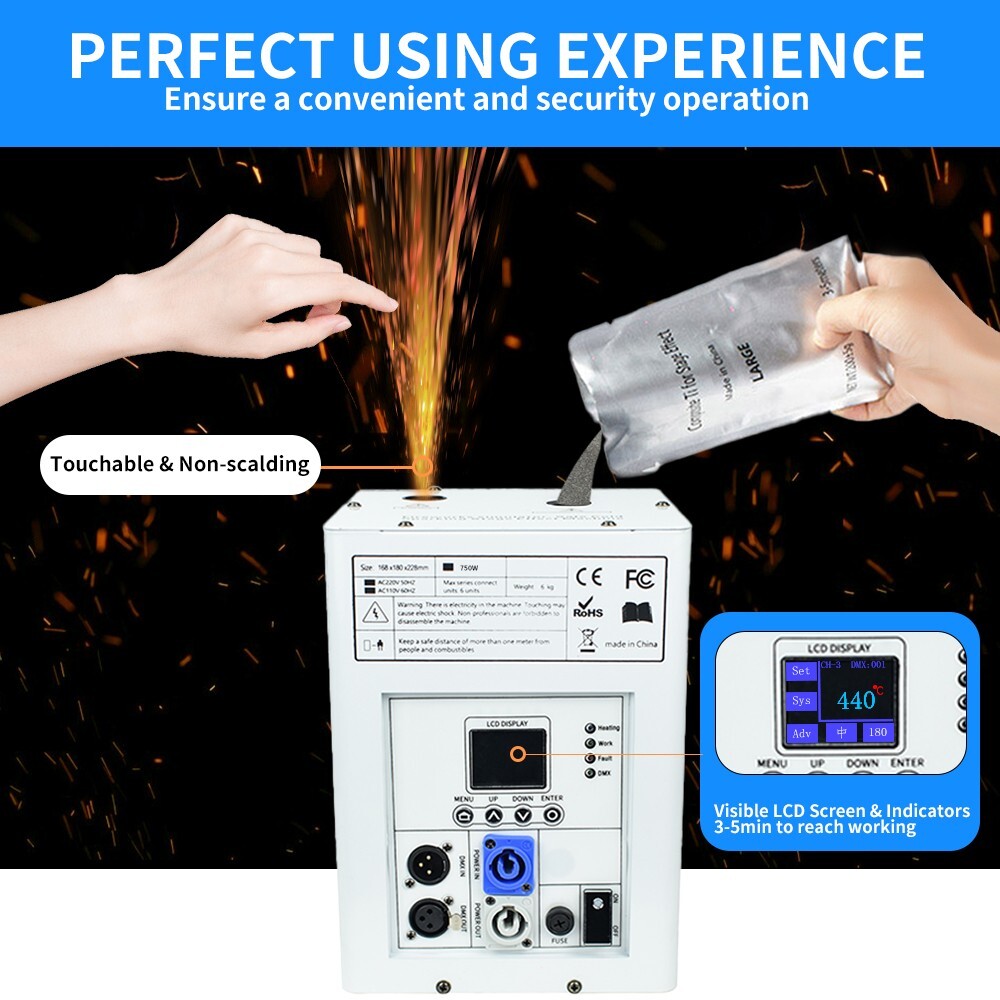 2pcs Cold Spark Machine 750W Stage Effect DMX Firework DJ Wedding 6.6-13ft Spark