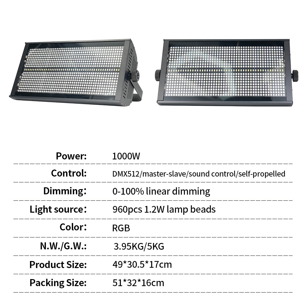 6 Pack 1000W 960pcs 8+8 Segment RGB DMX LED Strobe Wash Light with Flight Case