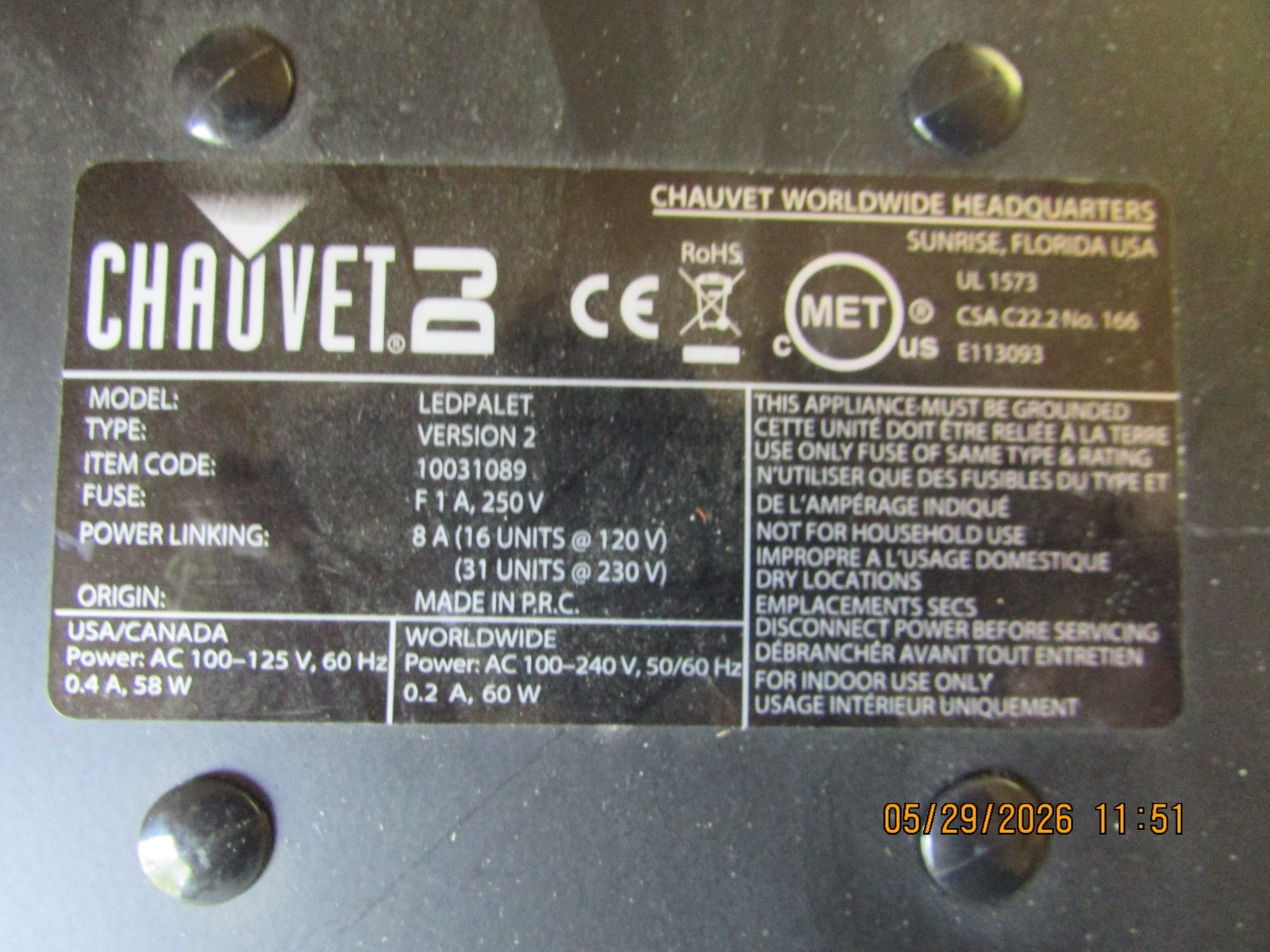 Color Palette By Chauvet DJ LED Lighting System For Parts only will not power up