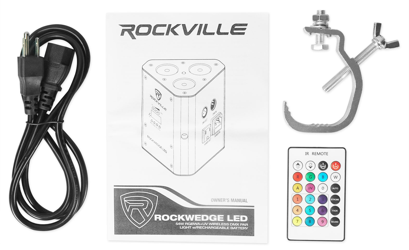 Rockville RockWedge LED 54w RGBWA+UV Rechargeable Battery Wireless DMX Par Light