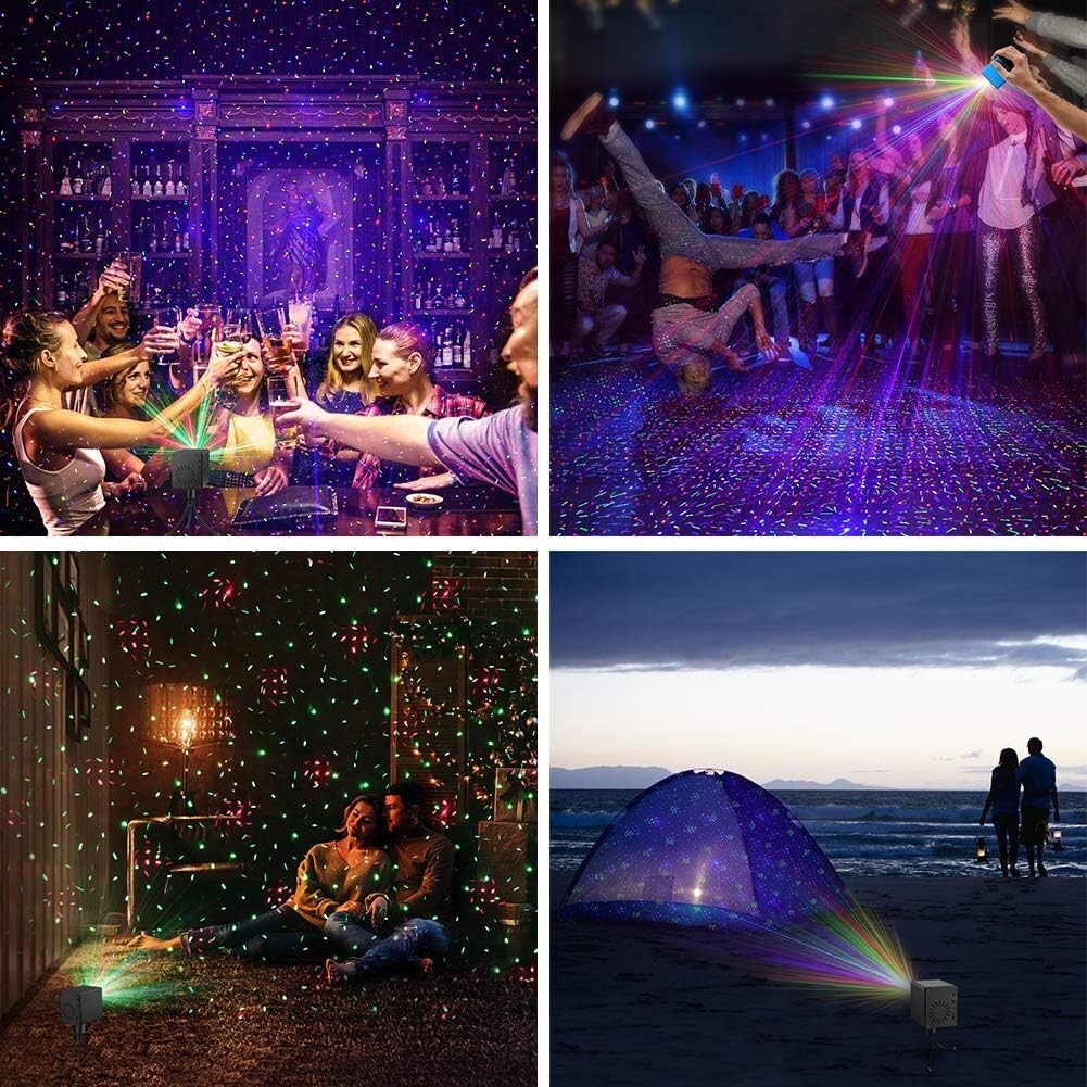 Mini Portable Rechargeable Laser Lights – RGB Stars Patterns – Sound Activated