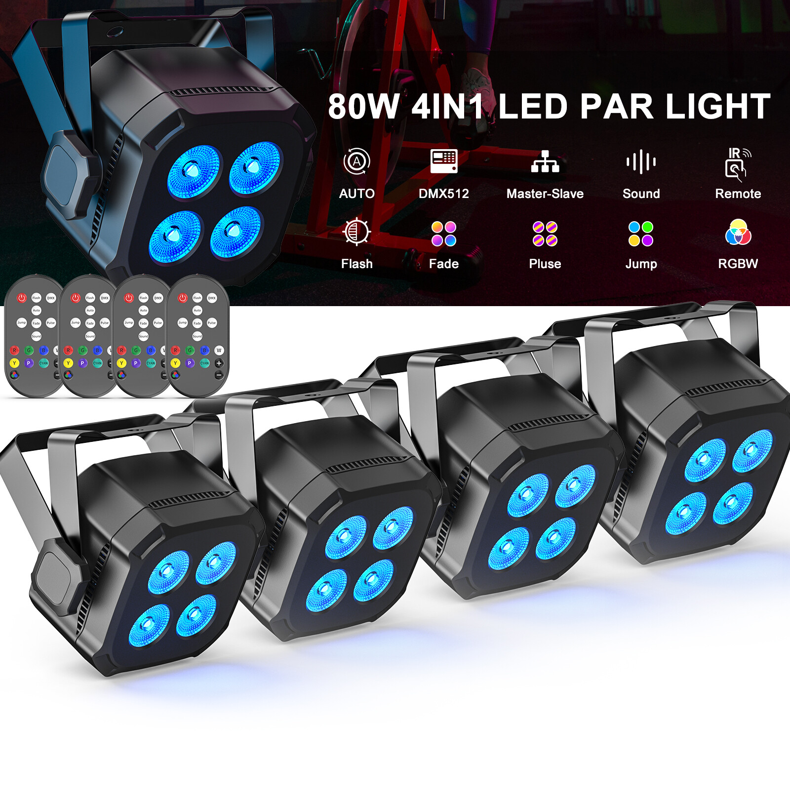 4Pack LED RGBWYP+CYAN Stage Lighting PAR Light DMX512 Beam Party DJ Disco Lights
