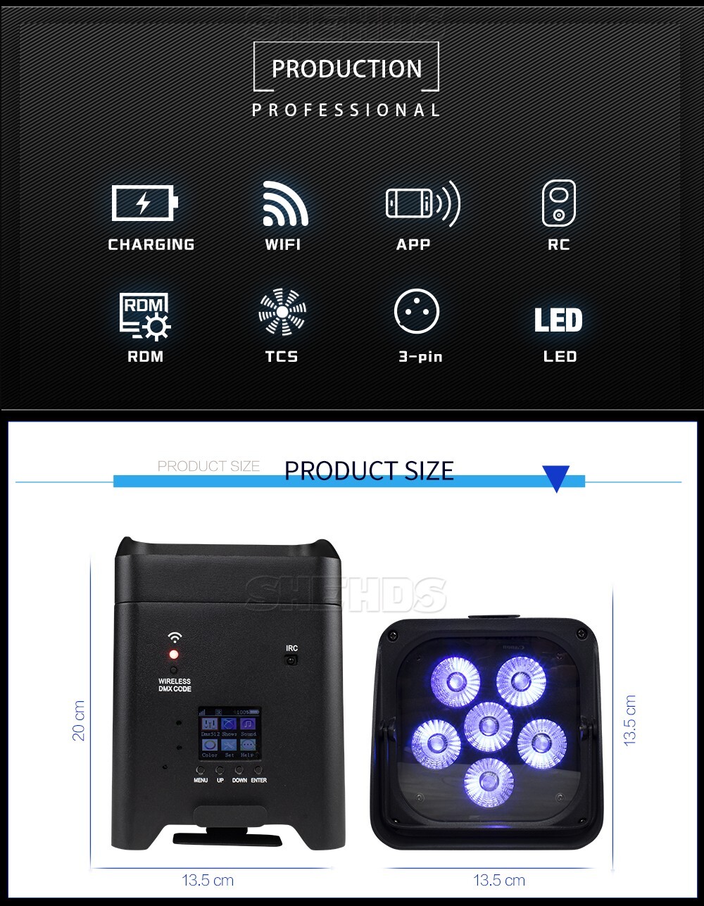 Uplight Wifi APP Wireless Control 6x18w RGBWAUV Battery LED Par Light