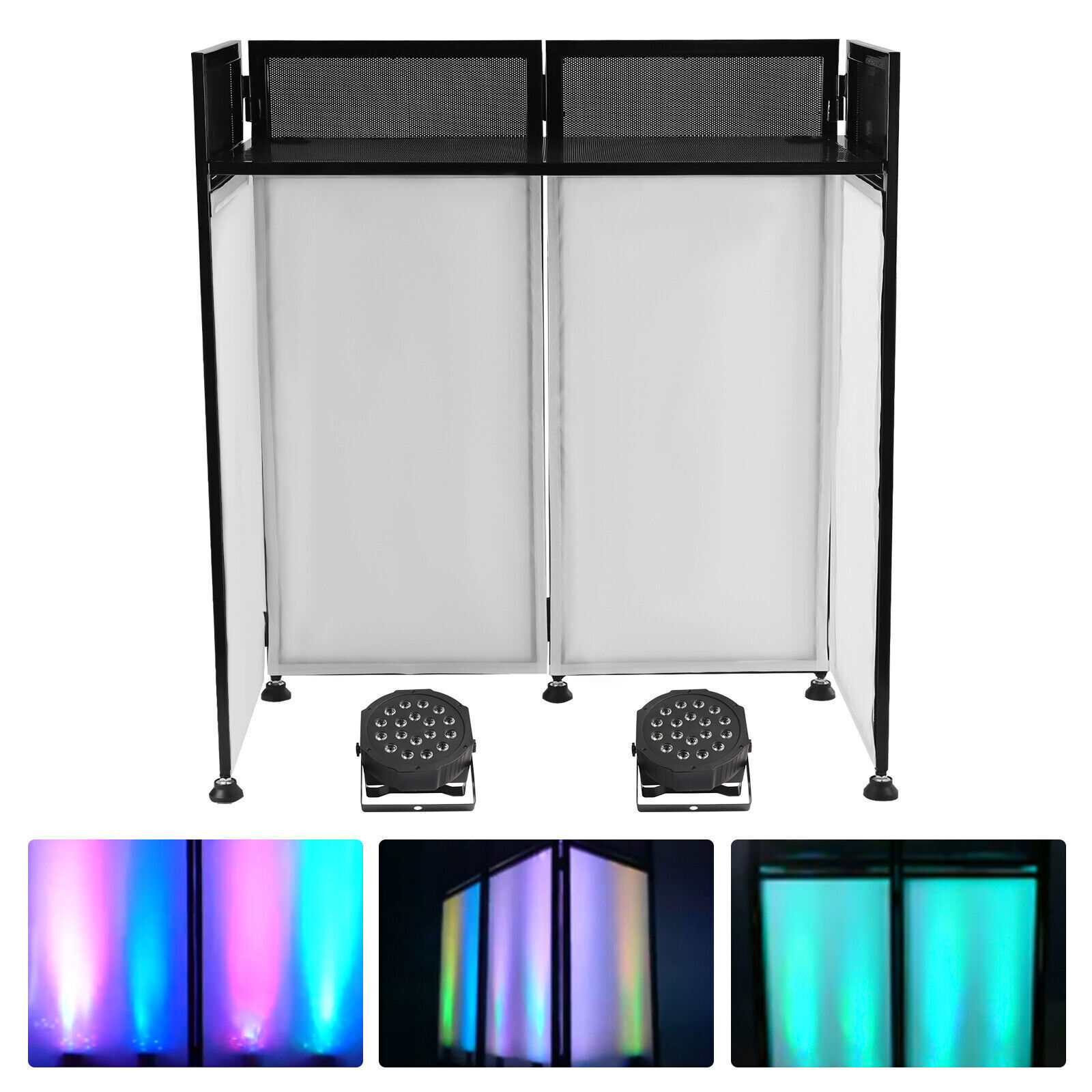 DJ Event Facade White/Black Scrim Metal Frame Booth+20″x40″Table Station+2 Lamp