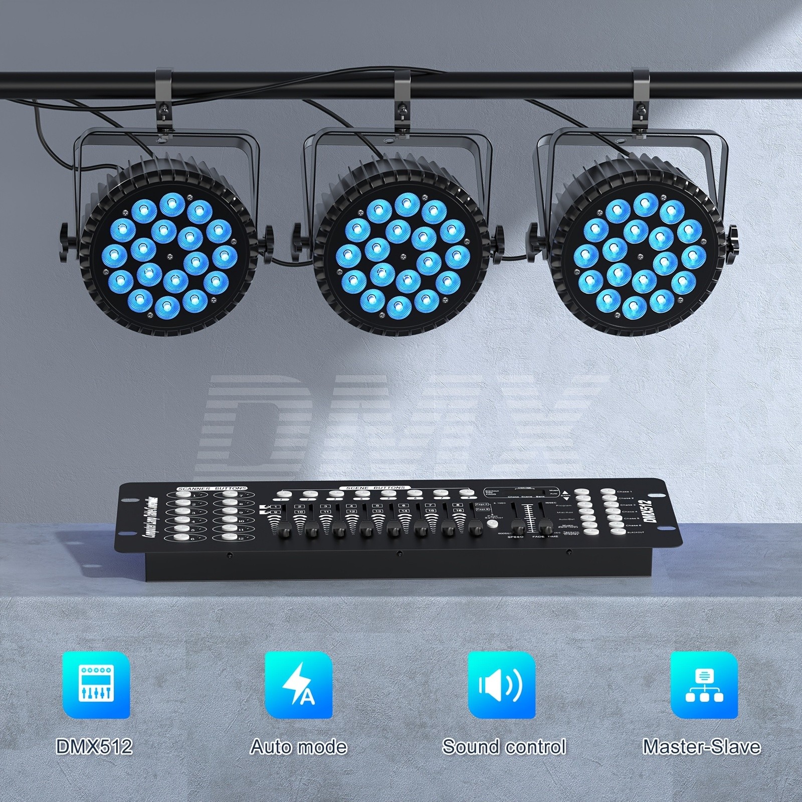 6PCS 200W RGBWA UV LED Par Lights DMX512 Stage Wash Sound Active Flight Case