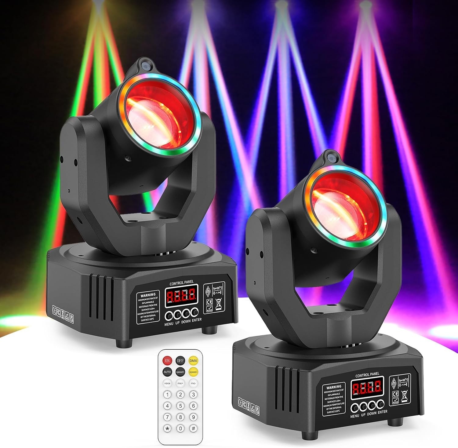 2-Pack Mini Moving Head Light, 50W LED DJ Stage Party Lighting + Remote Control