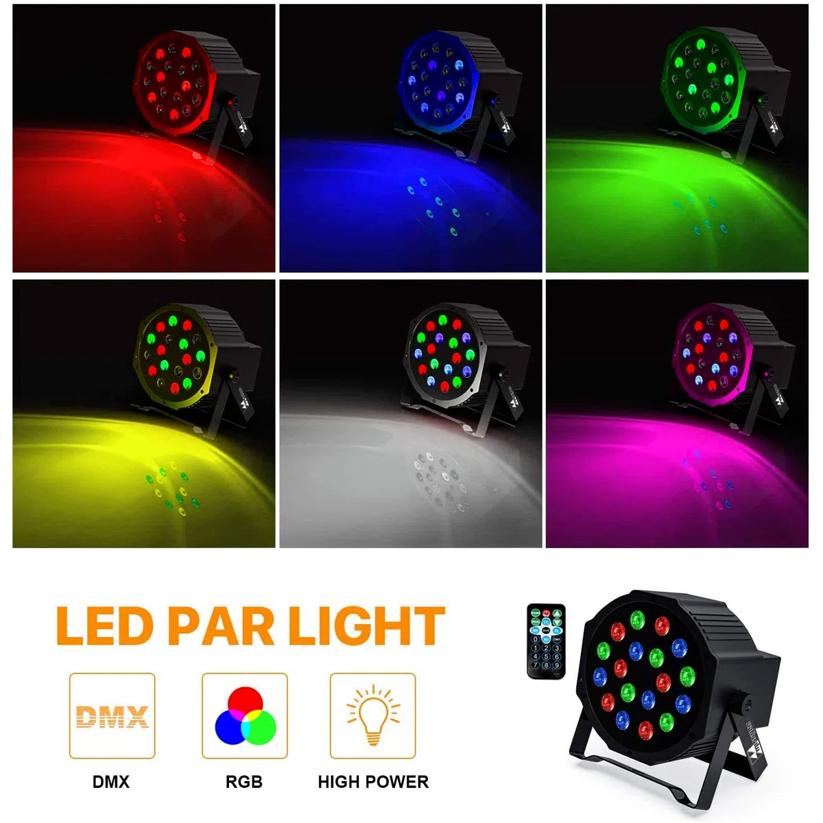 18 LED RGB Stage Lighting PAR Light DMX Beam Party DJ Disco KTV Light Remote