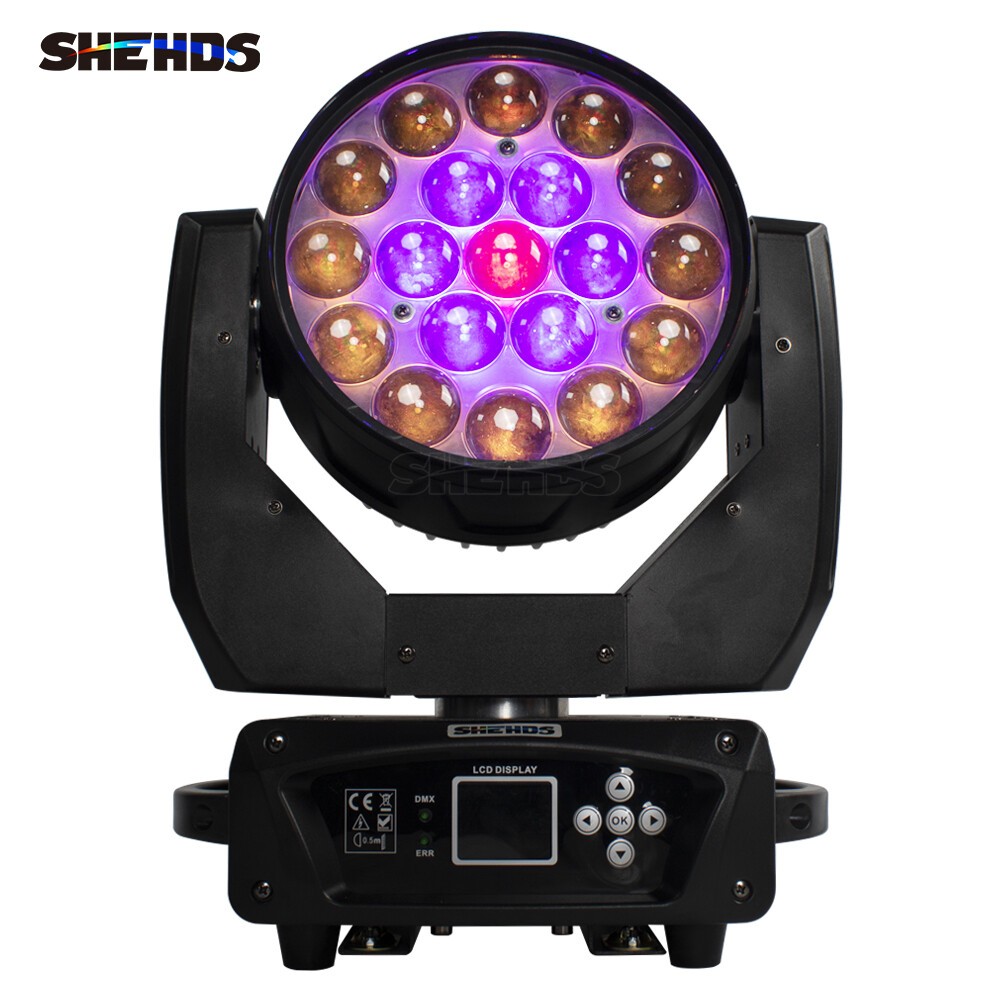 SHEHDS 4PCS 19x15W LED Zoom RGBW Moving Head Light Wash DMX512 Party Bar Disco