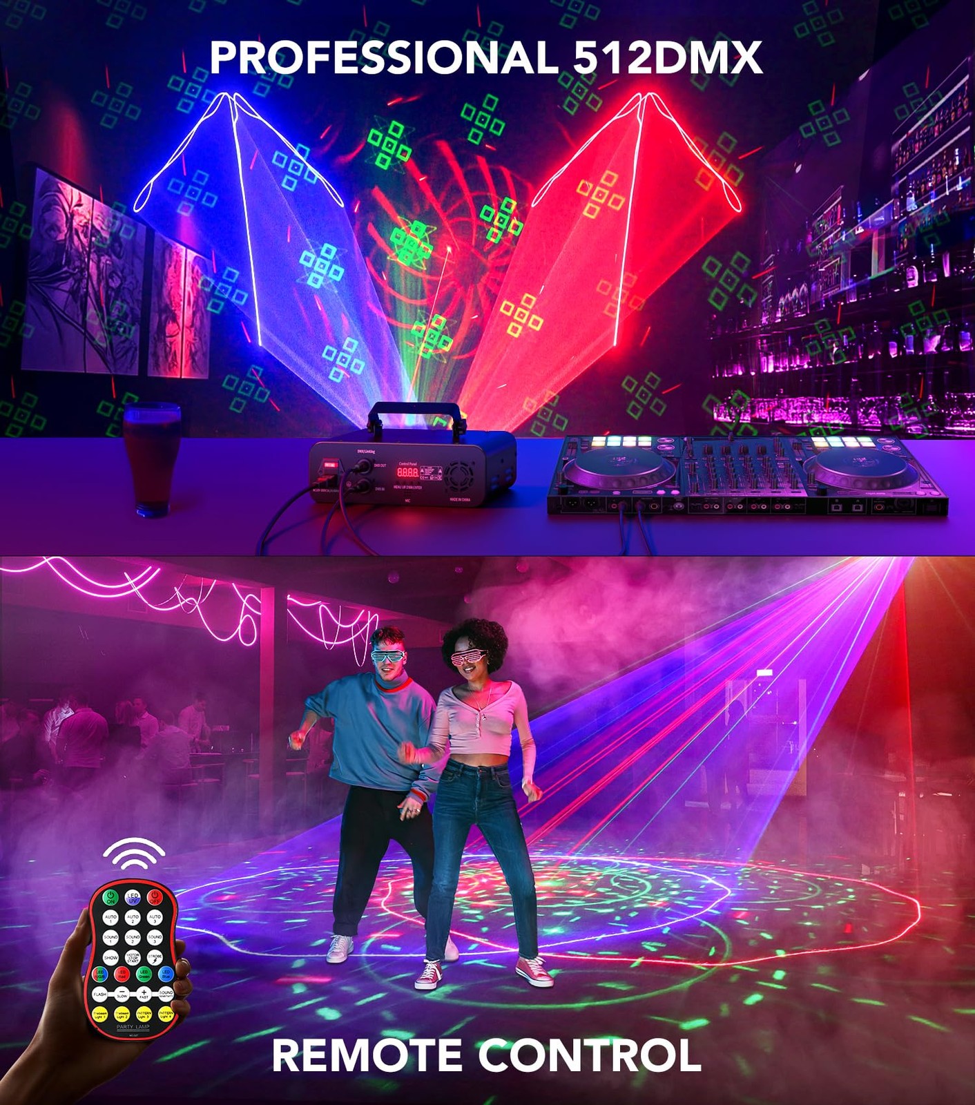 KeoBin Laser Light Show Machine with 100 Patterns and Scanner Beam Effects