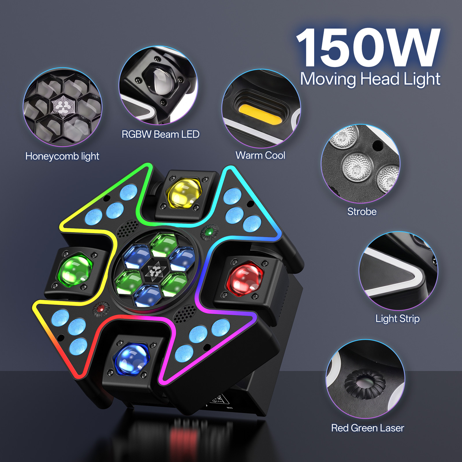 150W 4Arm Moving Head Laser Lights Beam RGBW Stage Lights DJ Club Lighting