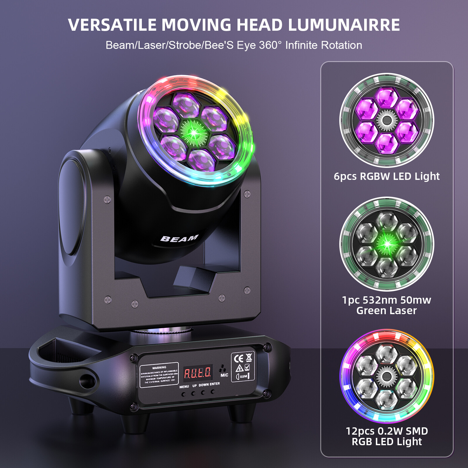 150W Bee Eye Laser 6LEDs Moving Head Stage Light RGBW DMX Beam DJ Disco Bar Lamp