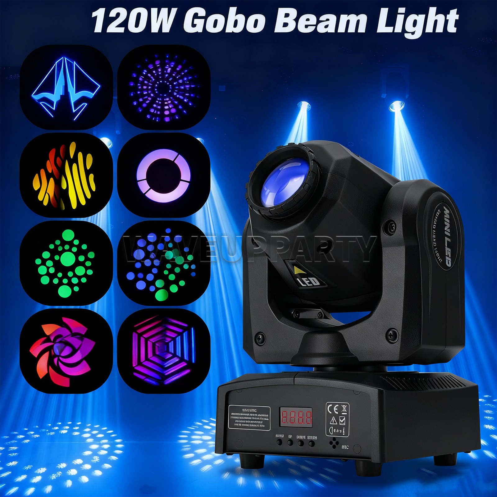 PAIDUN 120W LED Beam Moving Head Light 8Gobo 8Color Sound Activated Disco Bar DJ
