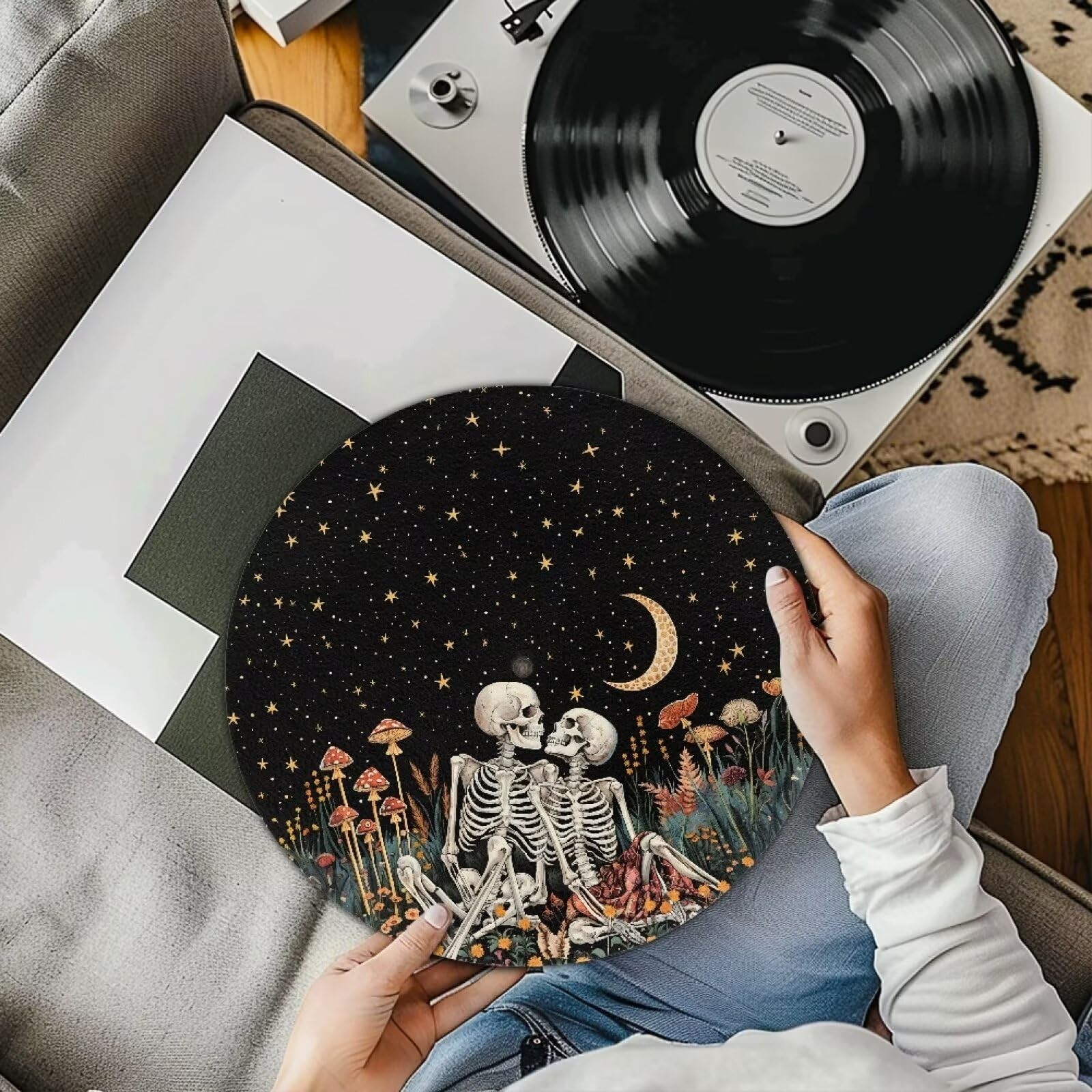 Skeleton Couple Turntable Mat Slip Mat Vinyl LP Record Player Anti Static
