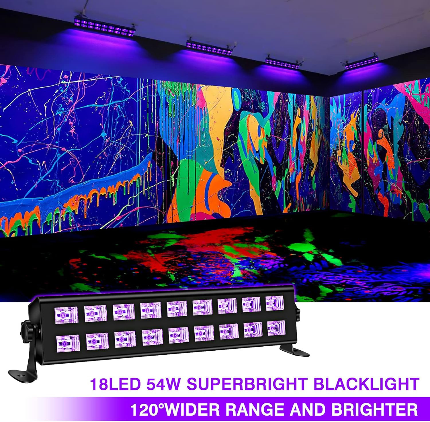 Black Light Bar Glow Party – 54W 18Leds Powerful UV Black Light Glow in the Dark