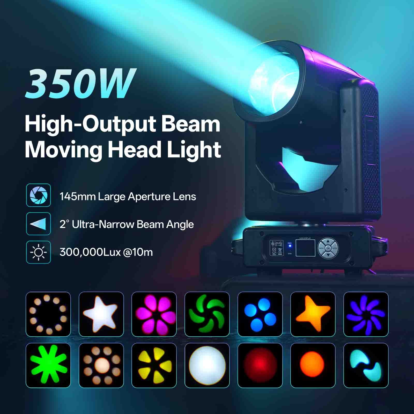 350W Moving Head LED Light RGBW Gobo Beam Stage 48Prism DJ Disco Party Show DMX