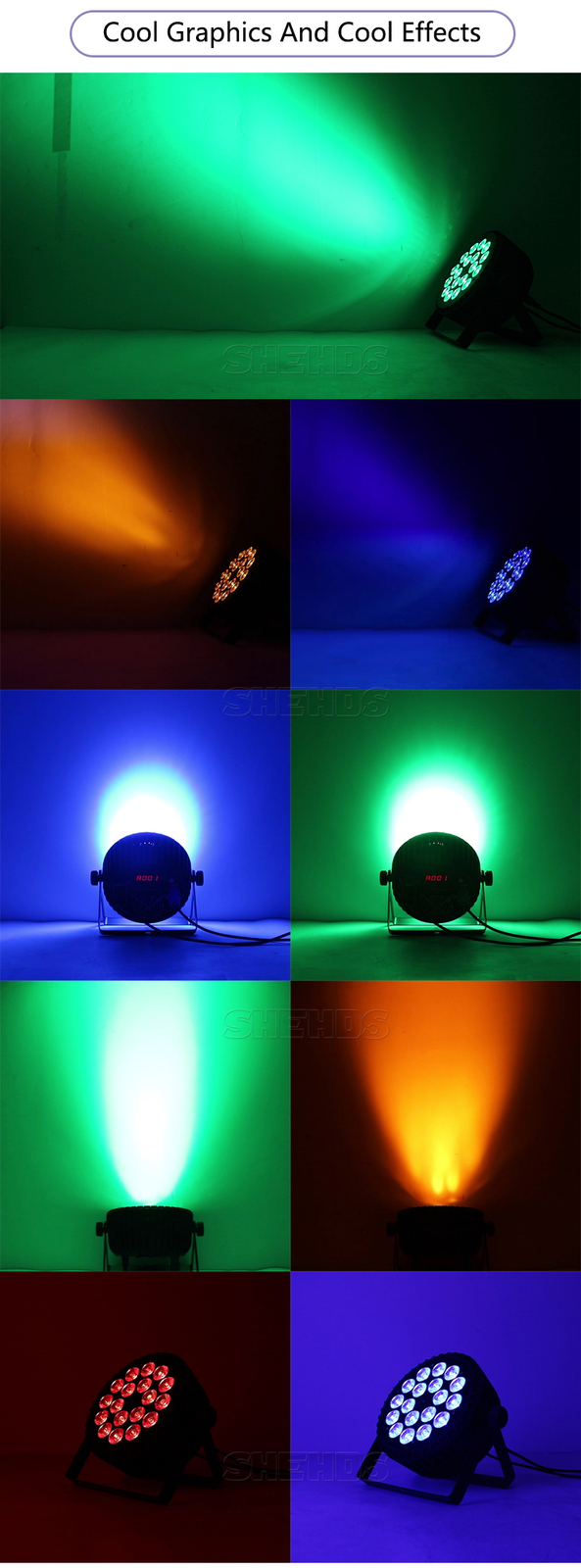 SHEHDS LED 18X18W RGBWAUV Aluminum Alloy Flat Par Stage Lights Wash DJ Disco Bar