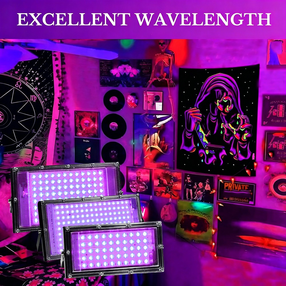 50W-150W LED Black Light Powerful UV Spotlight 395nm UV Lamp for Christmas Light