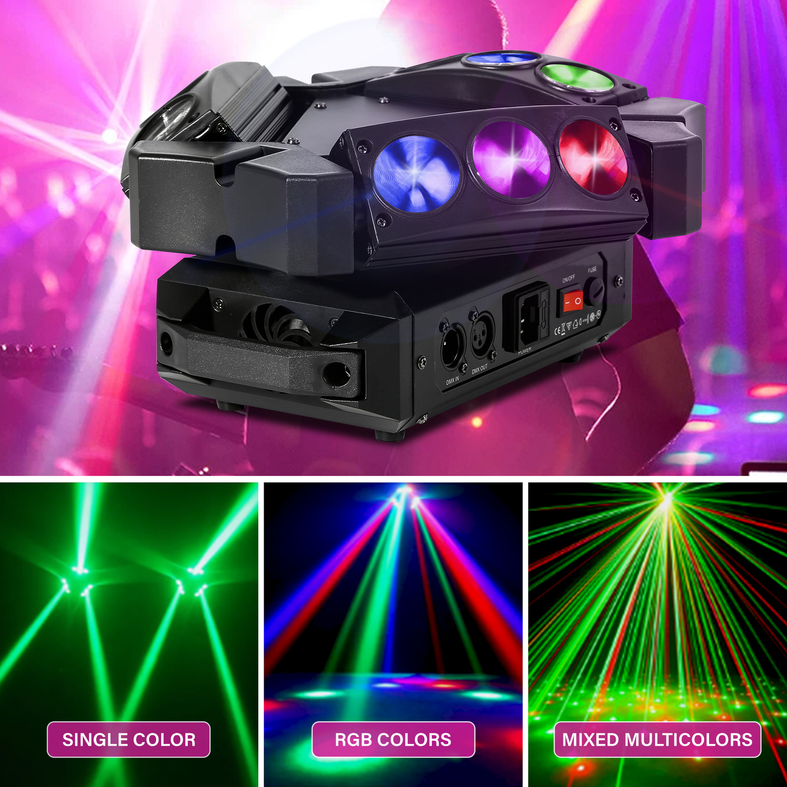 60W Spider Moving Head Light RGB 9 LED Stage DJ Beam Light DMX / Sound Activated