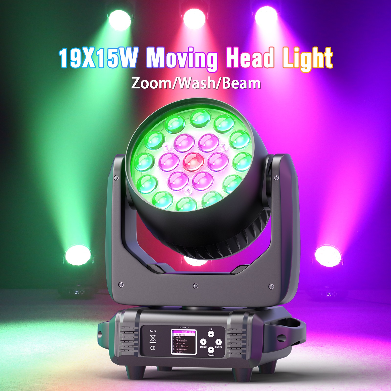 19LED 285W Beam Moving Head Light Zoom Wash RGBW Disco Stage Lighting for Party