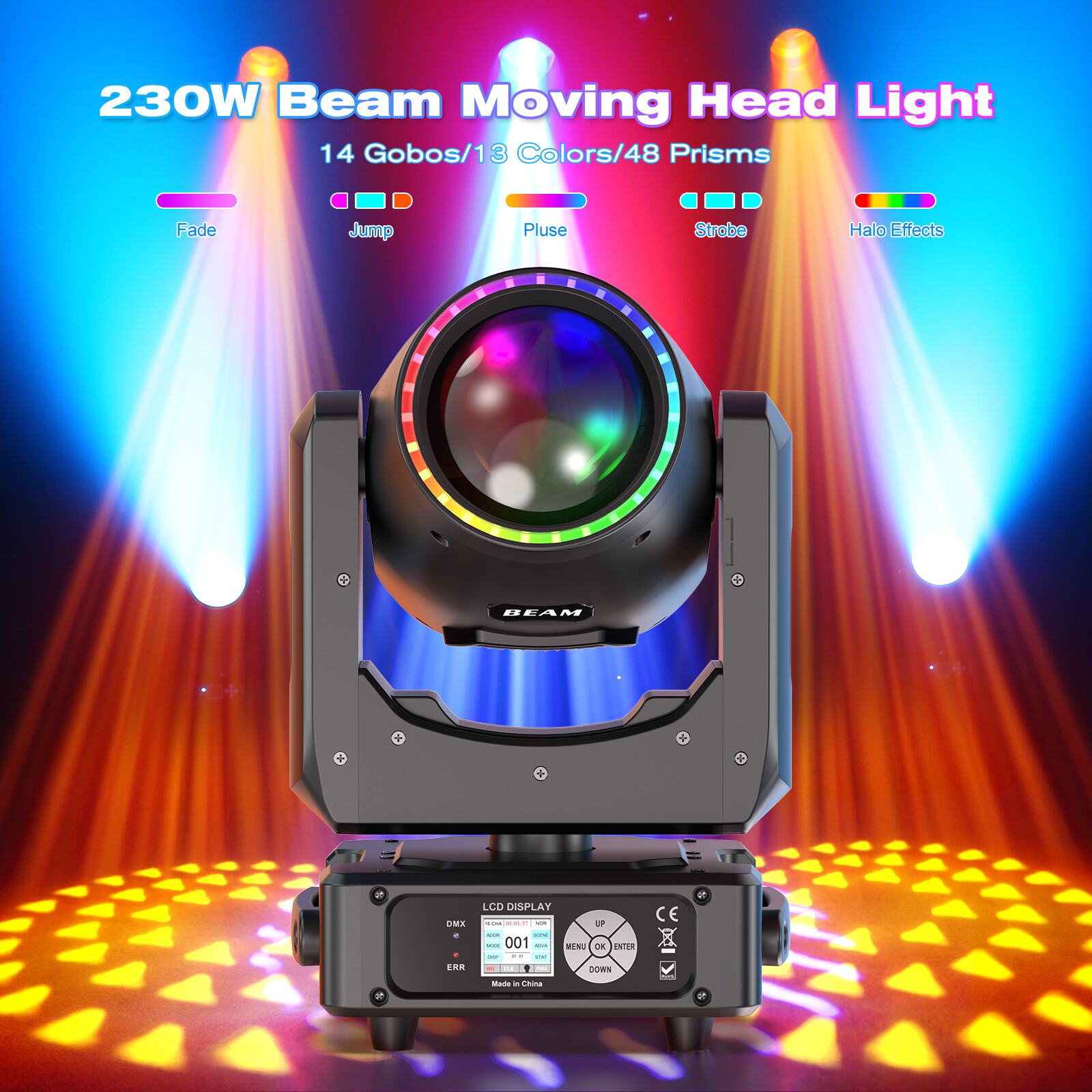 UKING LED Moving Head Light RGBW Gobo Beam Stage DJ Disco Bar DMX Spot Lighting
