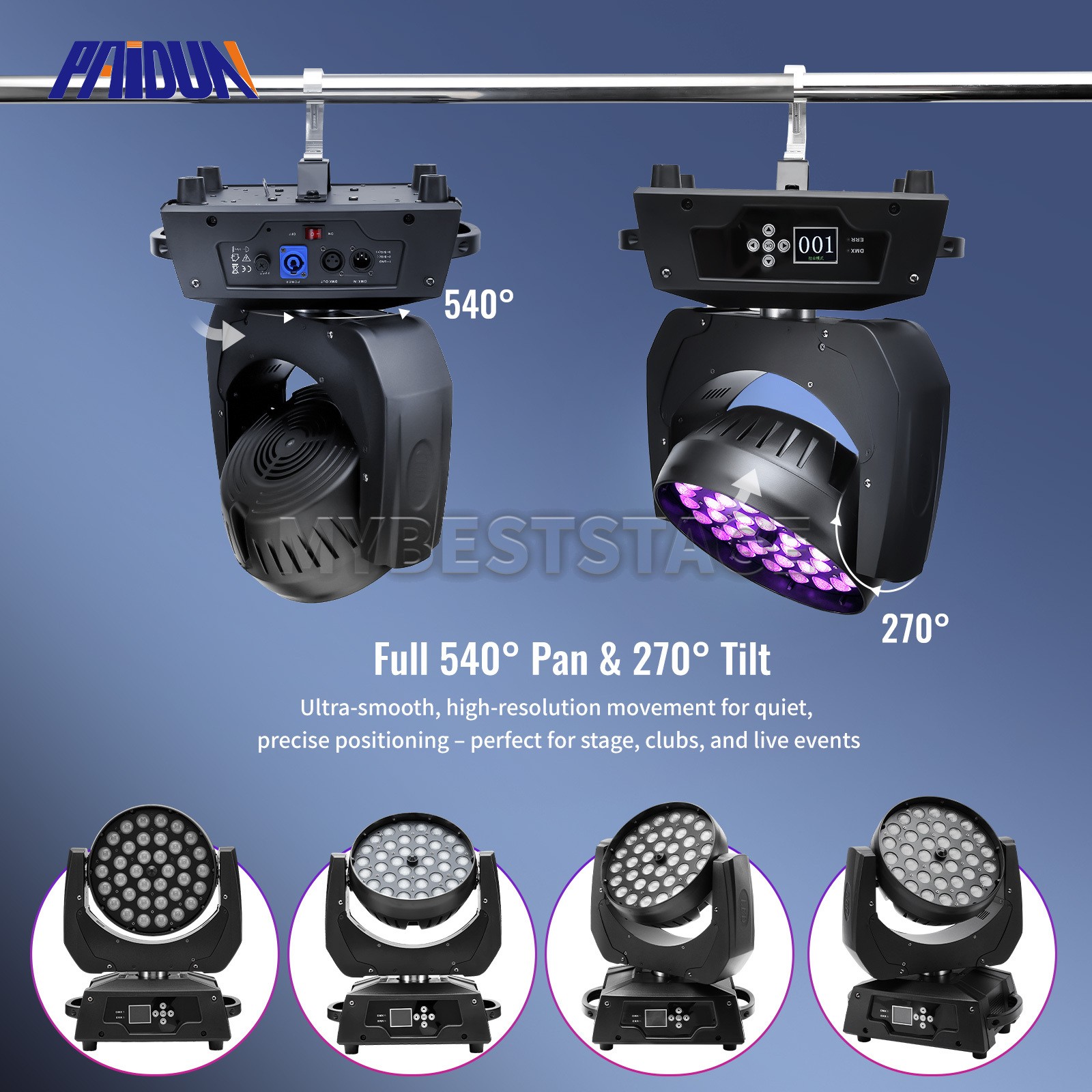 PAIDUN LED 36x10W RGBW Wash Beam Moving Head Stage Light Disco Bar Show Event DJ