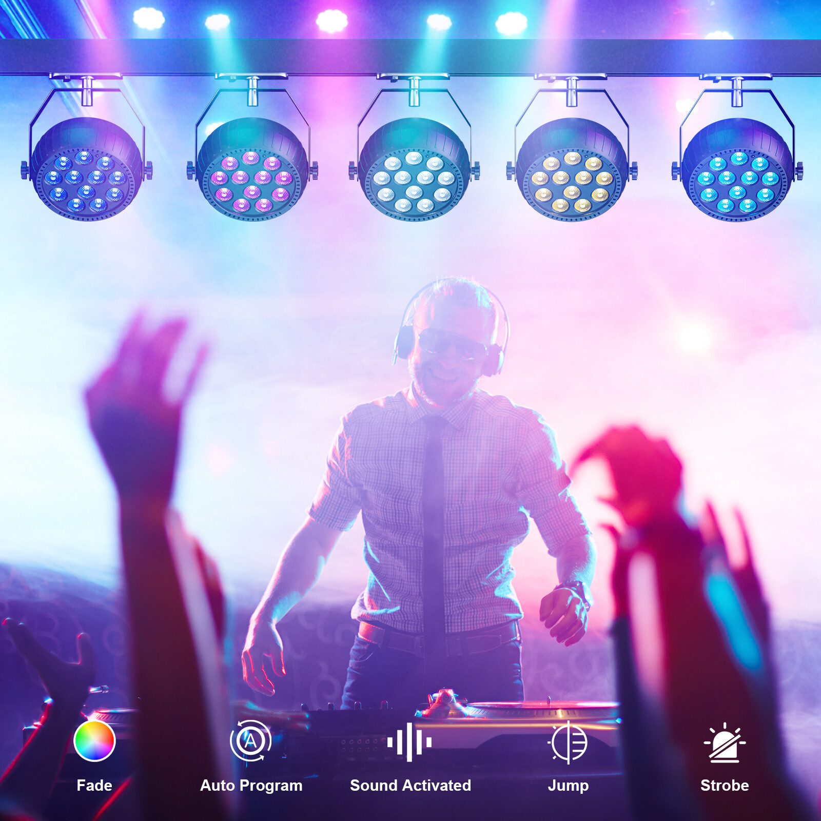 12 LED RGB Stage Lighting PAR Light DMX Beam Party DJ Disco Lights with Battery