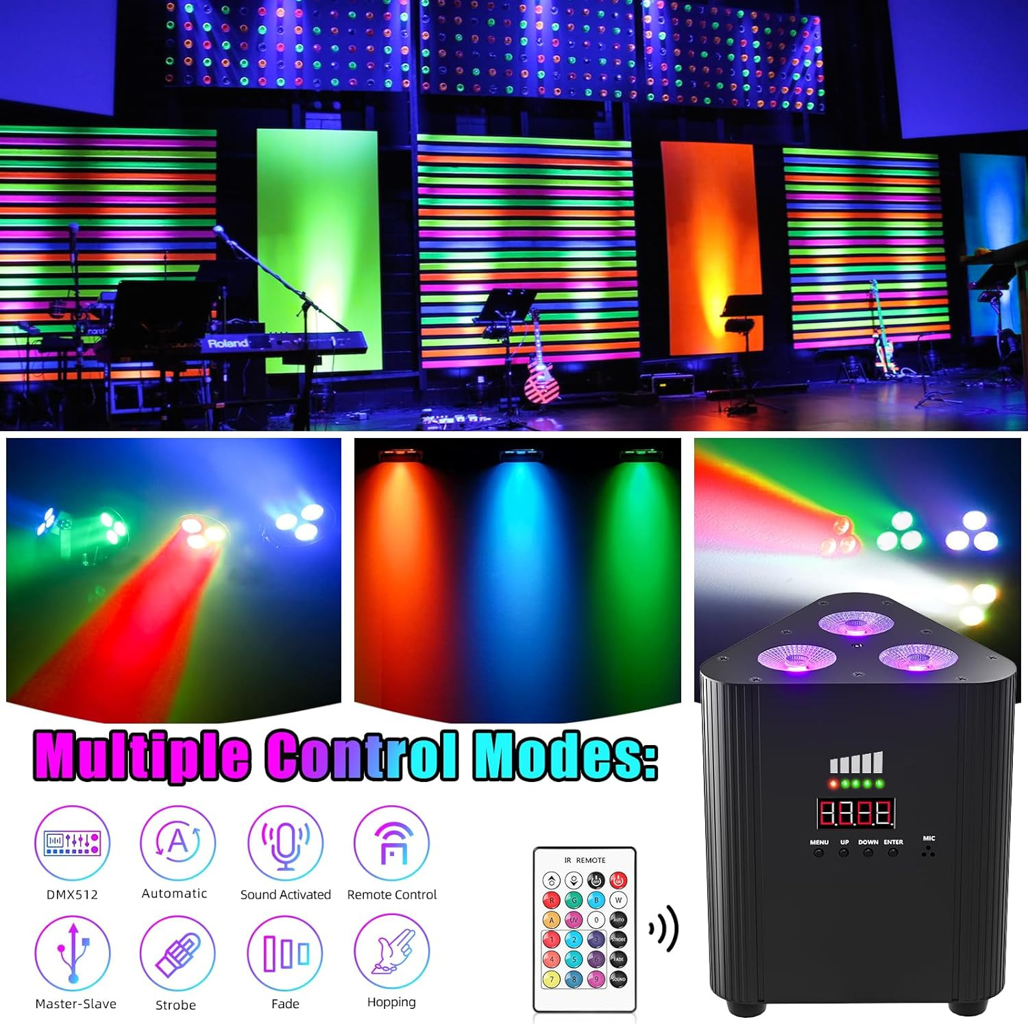 Rechargeable RGBW 4 in 1 Stage Lights, 3X6W Battery Powered LED Par Lights Uplig