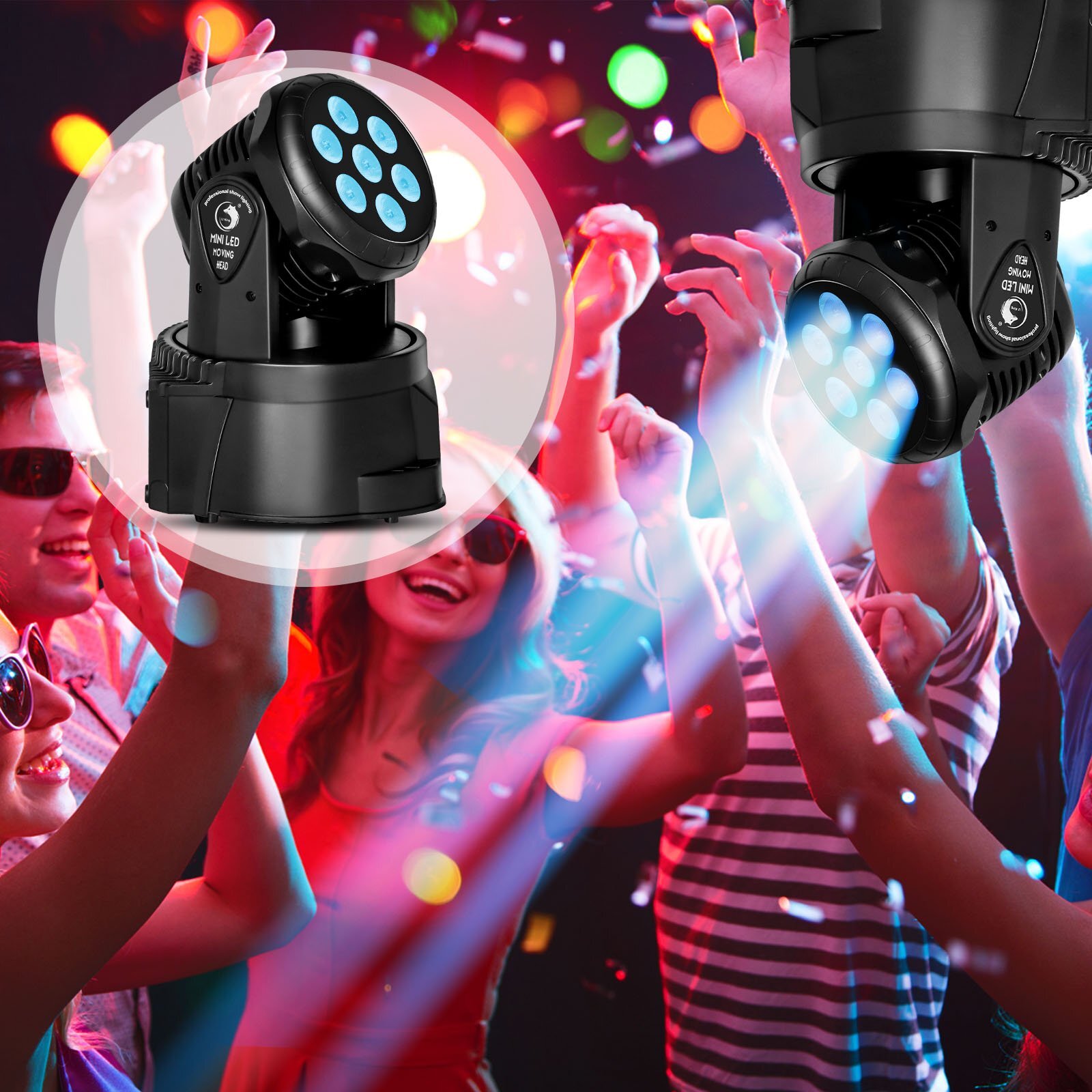 7LED Moving Head Lighting RGBW Stage Light Strobe Beam DMX DJ Disco Party Effect