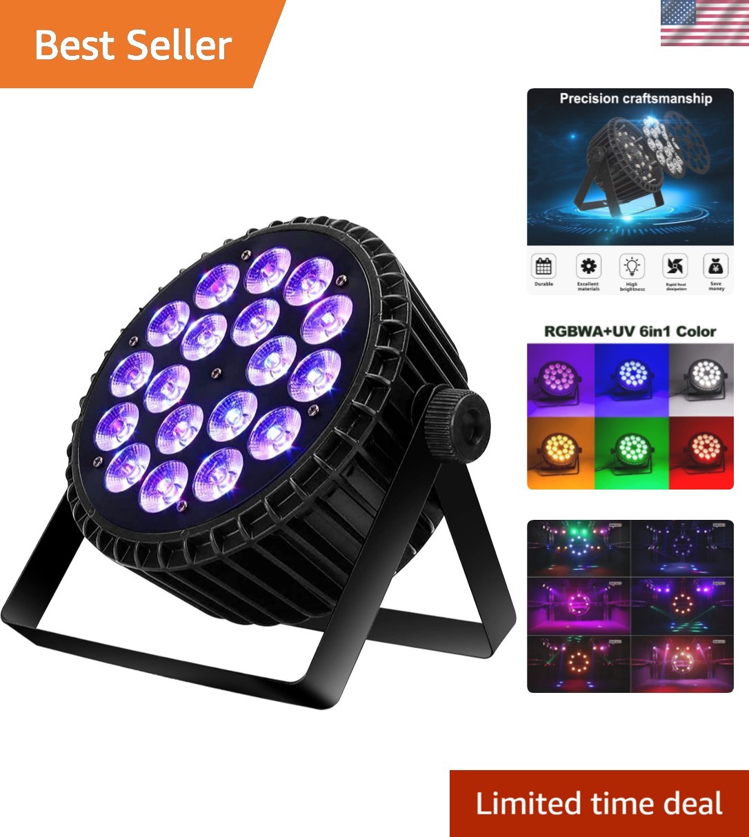 Elegant Cast Aluminum 18X18W LED Stage Lights with Long Lifespan – Party Ready