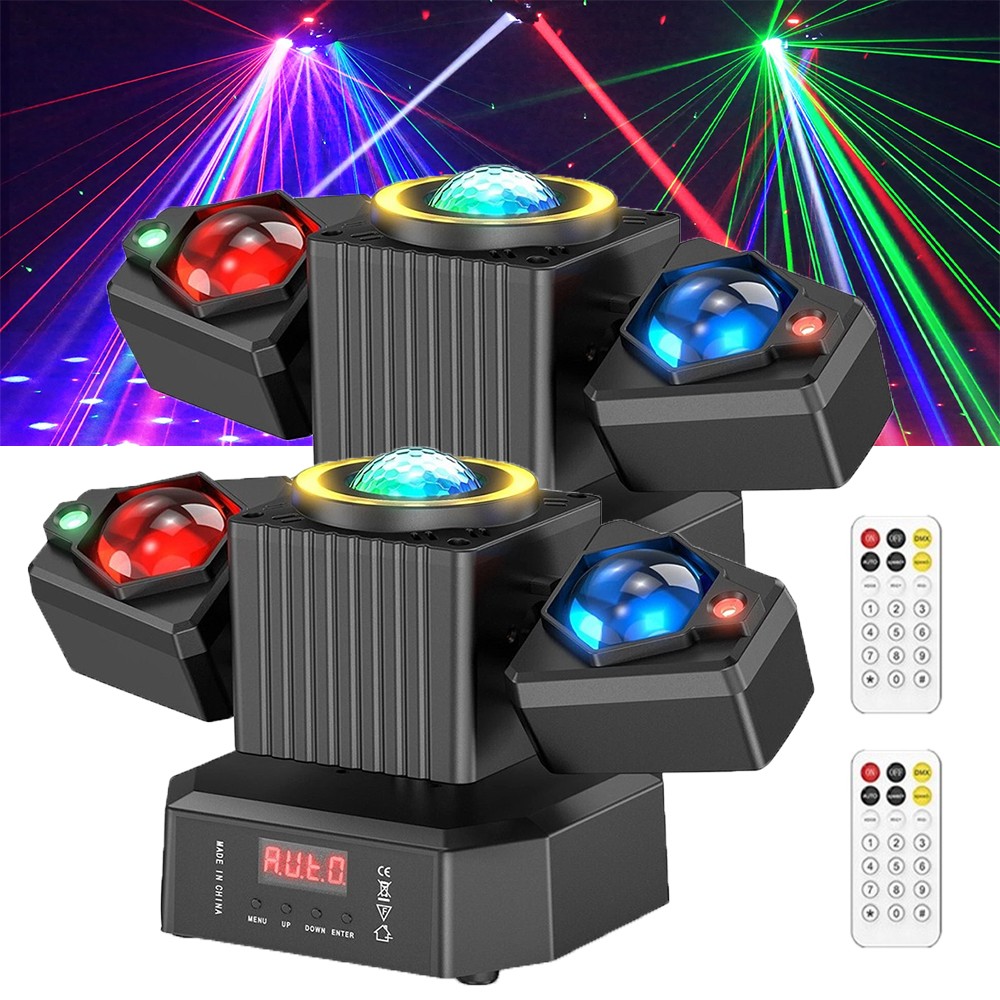 2PCS Laser Light RGBW LED Moving Head Disco Stage Lighting Beam DMX512 Party DJ