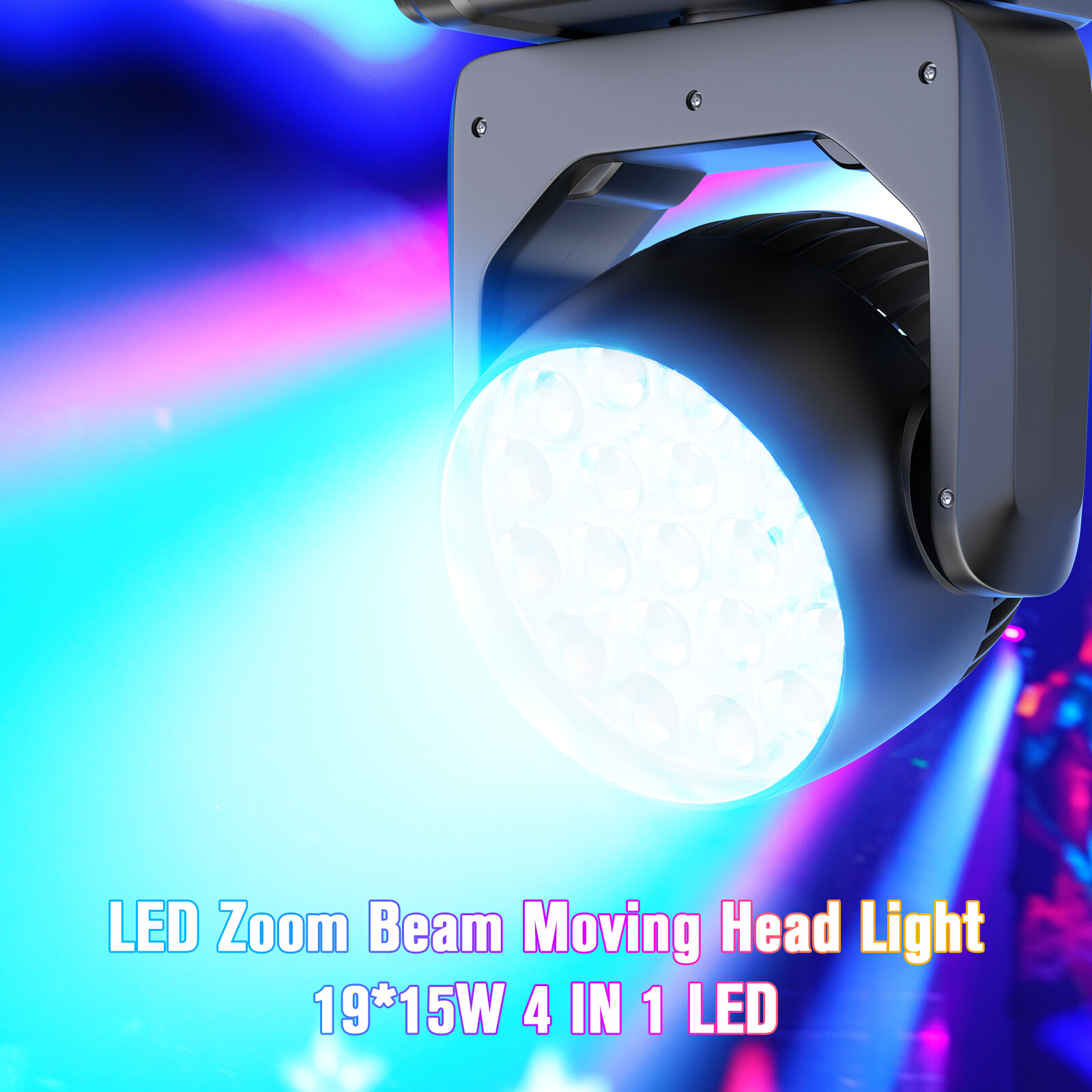 19x15W LED Zoom Moving Head Stage Light RGBW DMX Beam Disco Bar with Flight Case