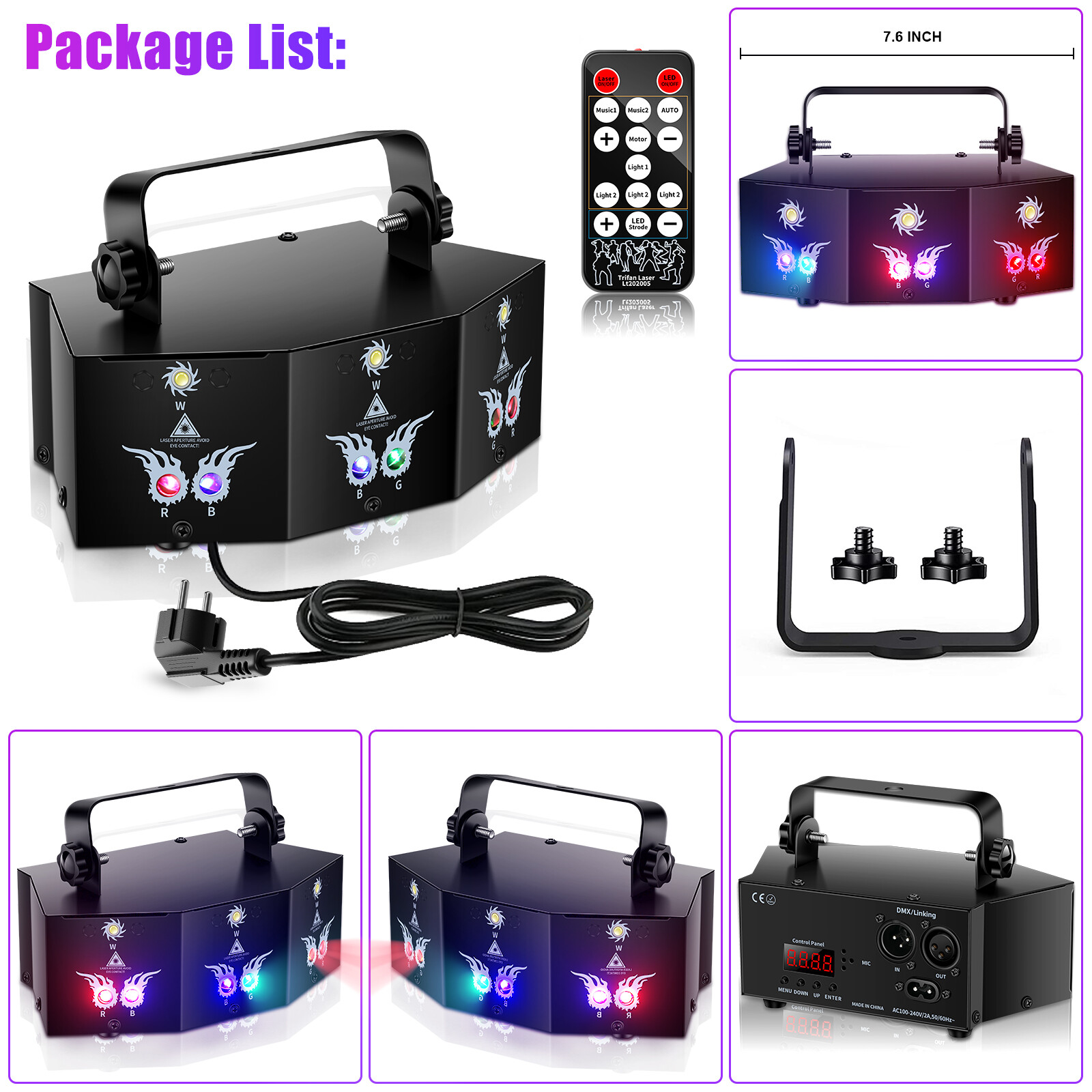 9-Eye Laser Projector RGB DMX Strobe Stage Light LED Bar DJ Disco Party Lighting