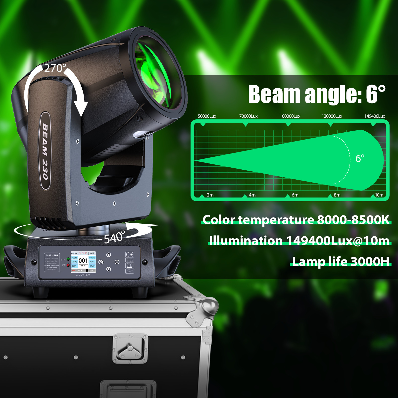 270W LED Beam Moving Head Light Stage Lighting DMX DJ KTV Wedding Party W/Case