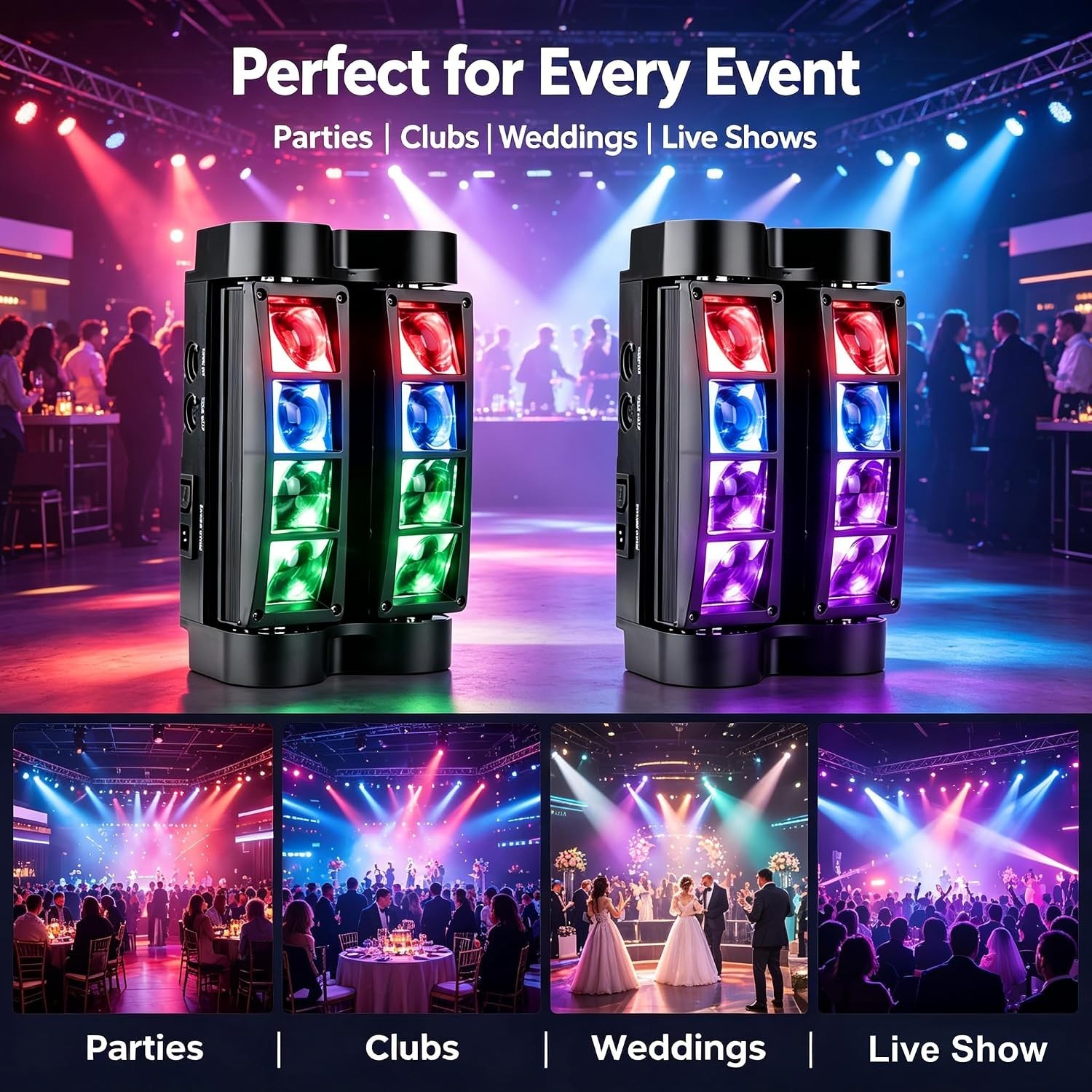 Spider Moving Head DJ Light, 8x10W LED Stage Lights RGBW Sound Activated Cont…