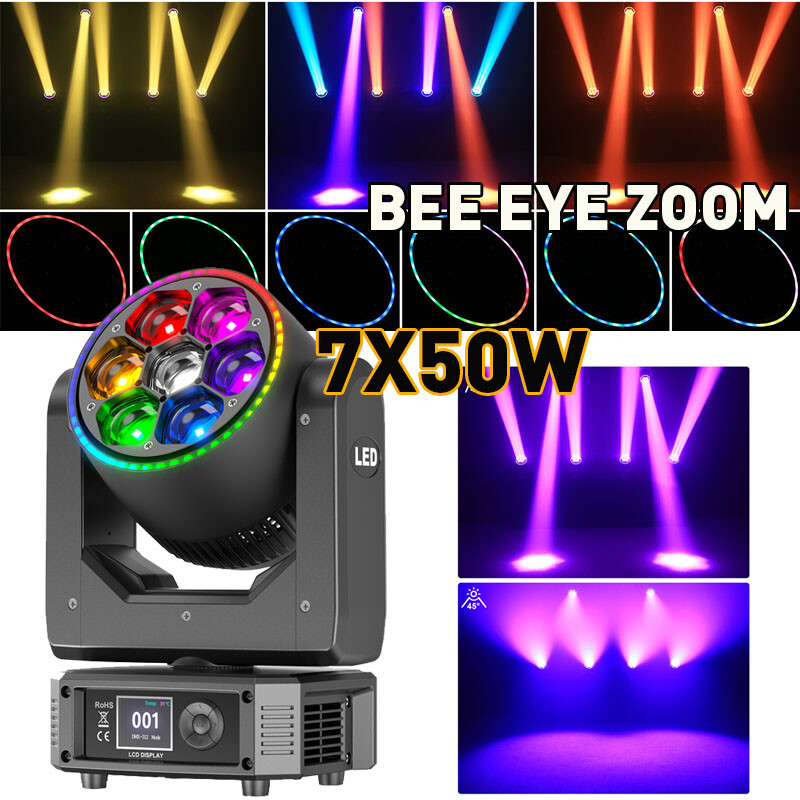 UKING Bee Eye LED 7x50W RGBW Beam Wash Zoom Moving Head Stage Light DJ Disco Bar