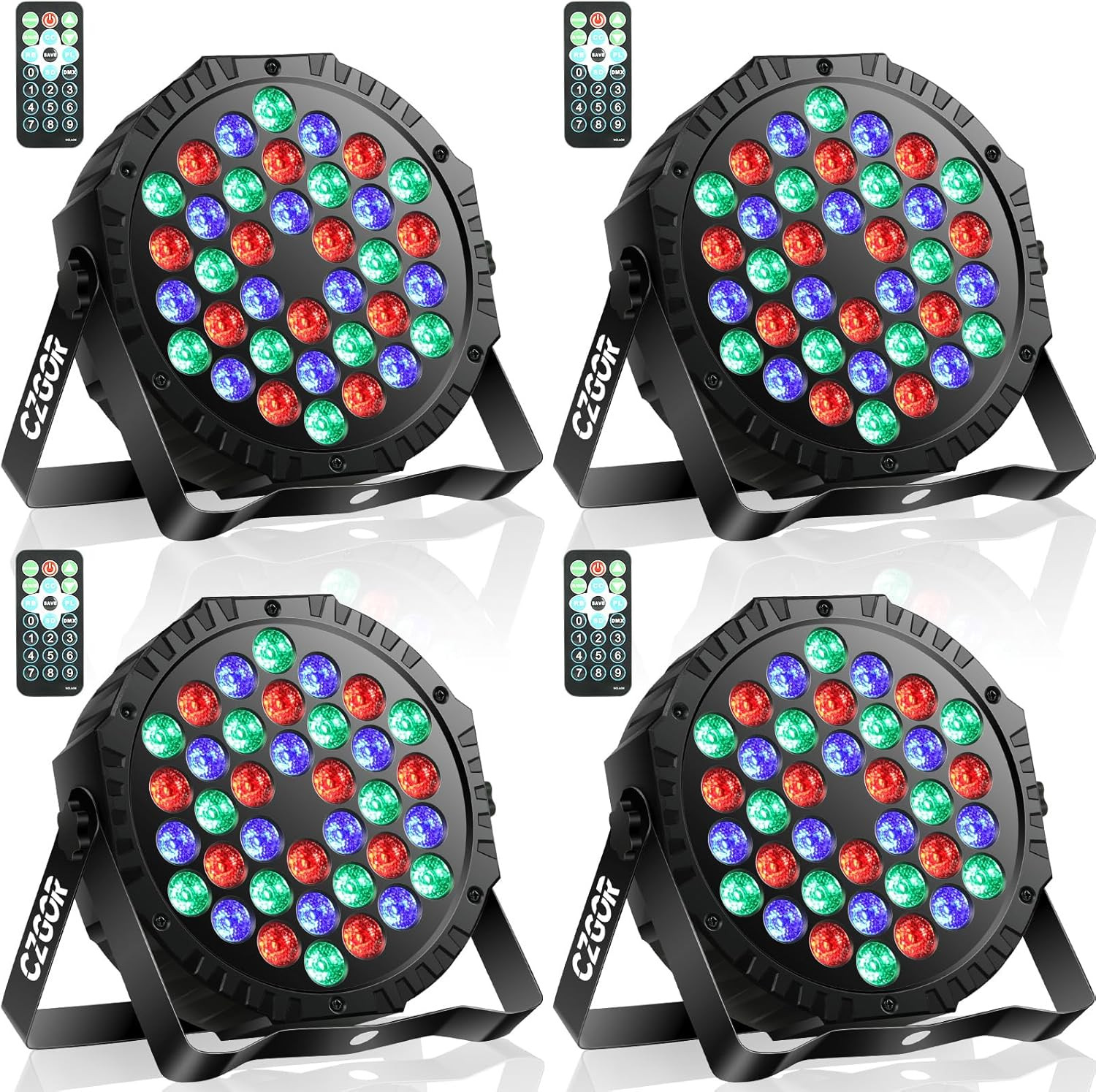 LED Stage Lights 4Pack – 36W RGB DJ Par Lights with Sound Activated Auto Play b