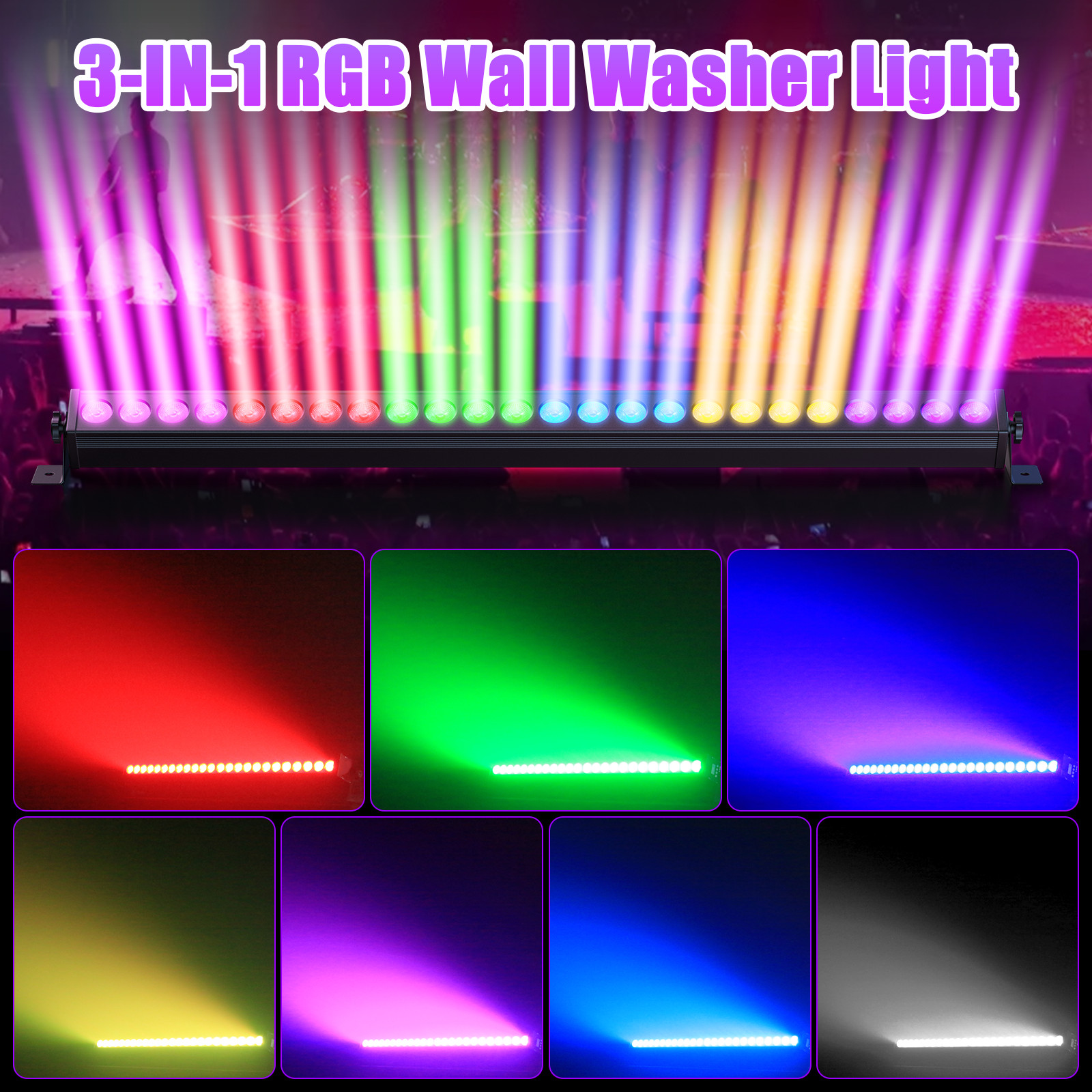 4PCS RGB Wall Wash Light Bar 24LED DMX Stage DJ Beam Lighting Disco Party Effect