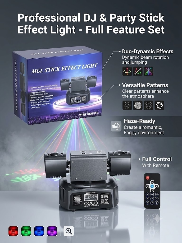 MGL DJ Stick Effect Light RGB LED Strobe Stage Laser Projector Remote Control