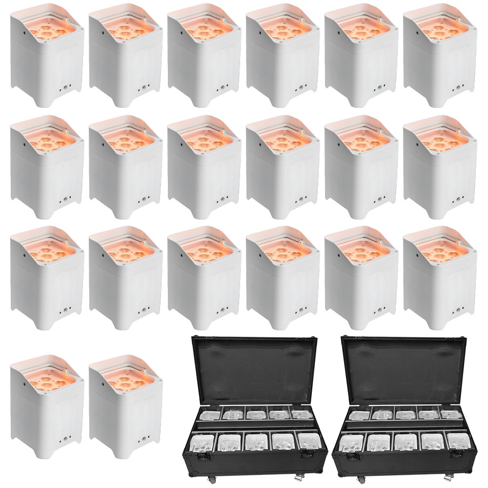 20PCS LED Uplight Par LIght 6 x 18W RGBAWUV Battery Powered 2 Charge Flight Case