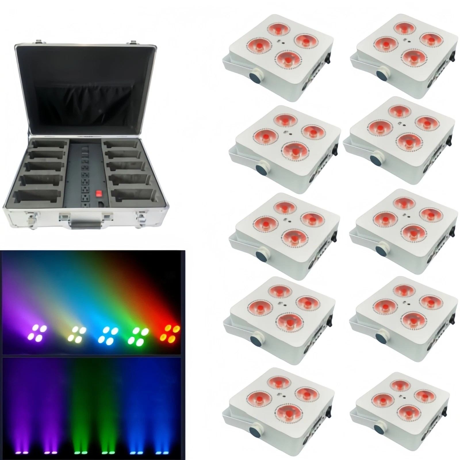 10+Case/4x18w RGBWAUV Wireless Dmx Mini LED Uplight 5000mAh Battery DJ Stage Par