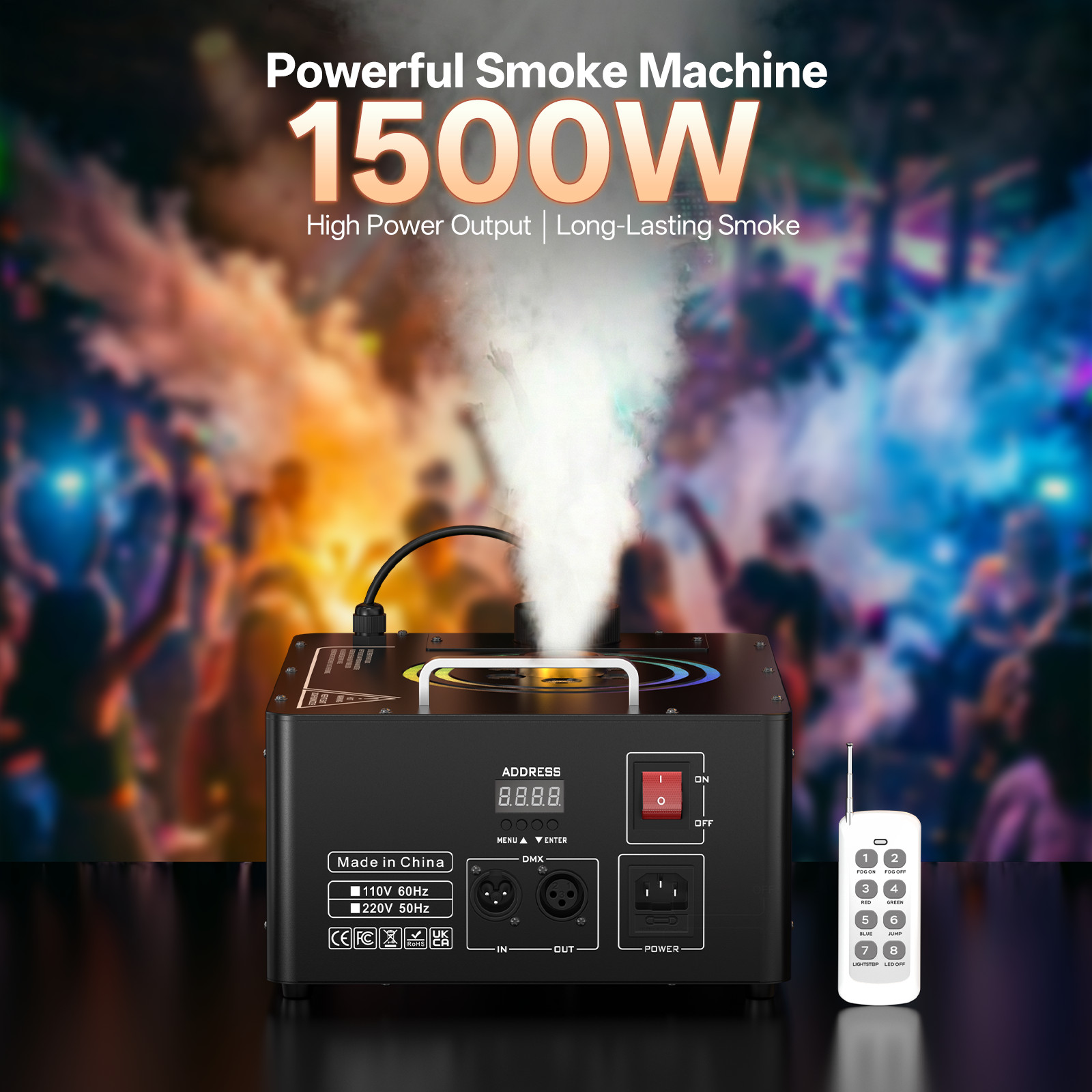 Remote Controlled 1500W Fog Machine RGB Smoke Fogger For Concert Stage Effect