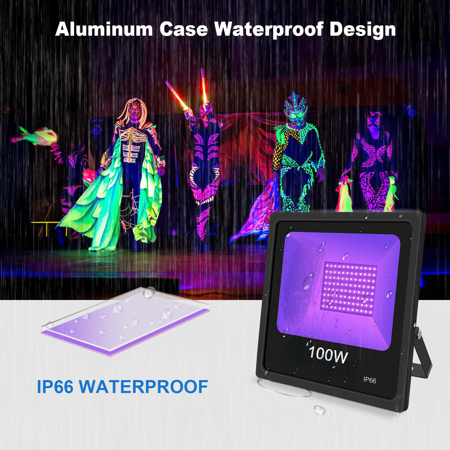 2-PACK 100W UV LED Black Light Glow Party DJ Club Stage Lighting IP66+Free Tapes