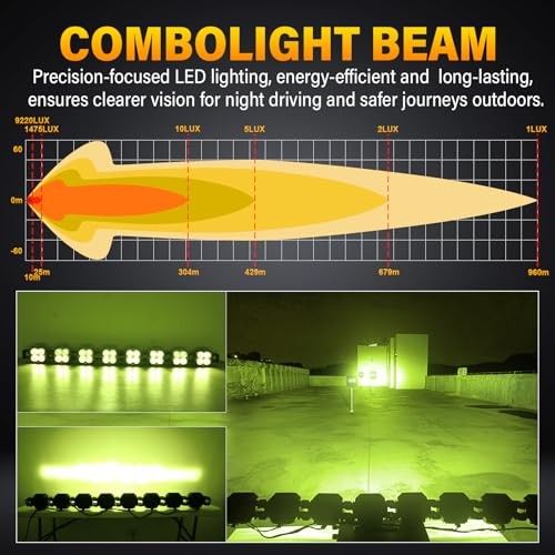 52 Inch 240W Curved Linkable Yellow LED Light Bar with 240W Combo 3500K Yellow