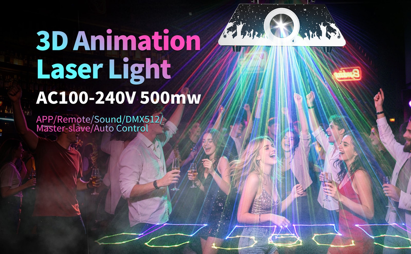 260+ 3D RGB Animation Laser Light Show APP DJ Laser Lights Sound Actived DMX Syn