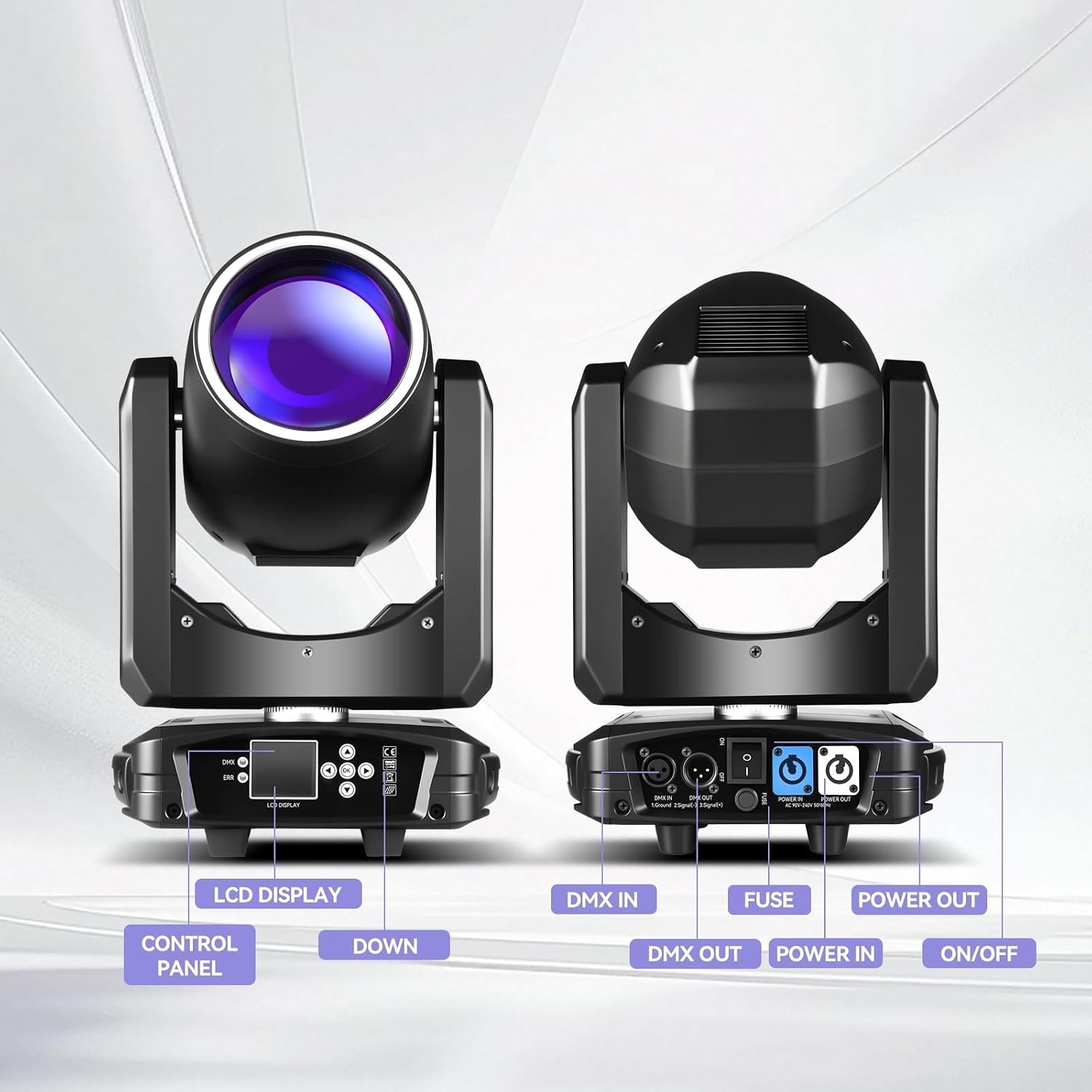 MINGJIE 300W Moving Head Stage Light, 48-Facet Prism Lighting 15 Gobos 15 Colors