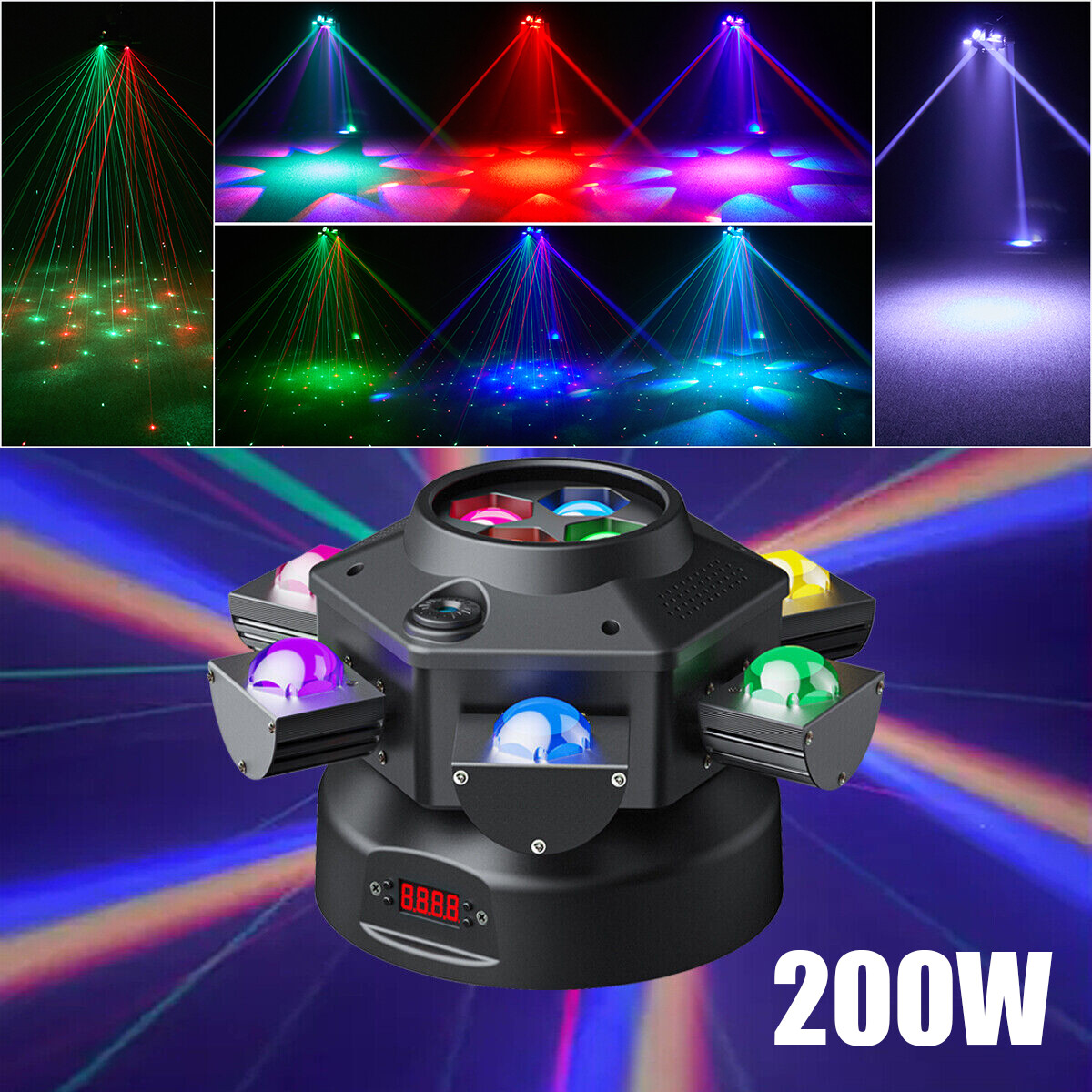 6 Arm Bee Eye LED Stage Lighting Moving Head Beam Light with Laser DJ Disco Bar
